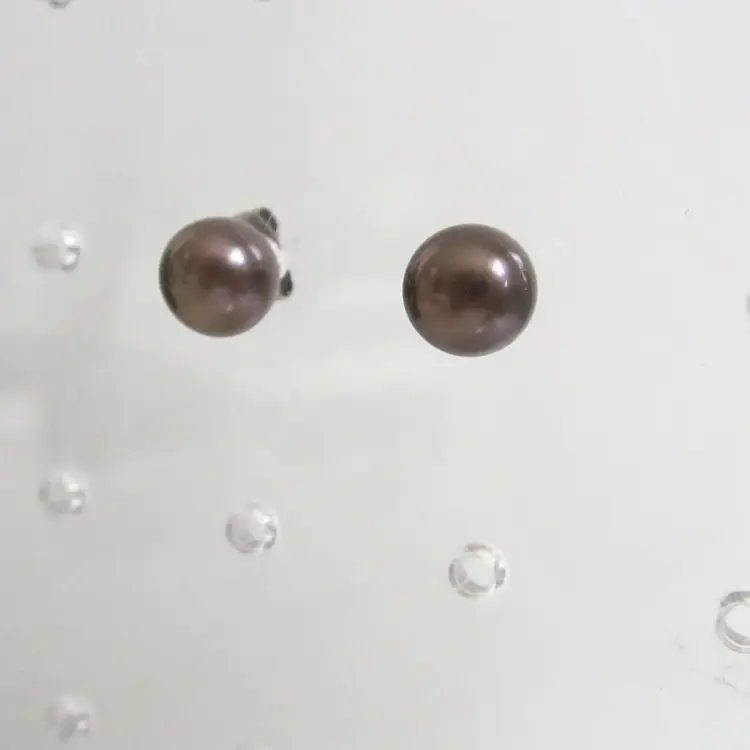 Vintage Sterling Silver Purple Button Pearl Earrings