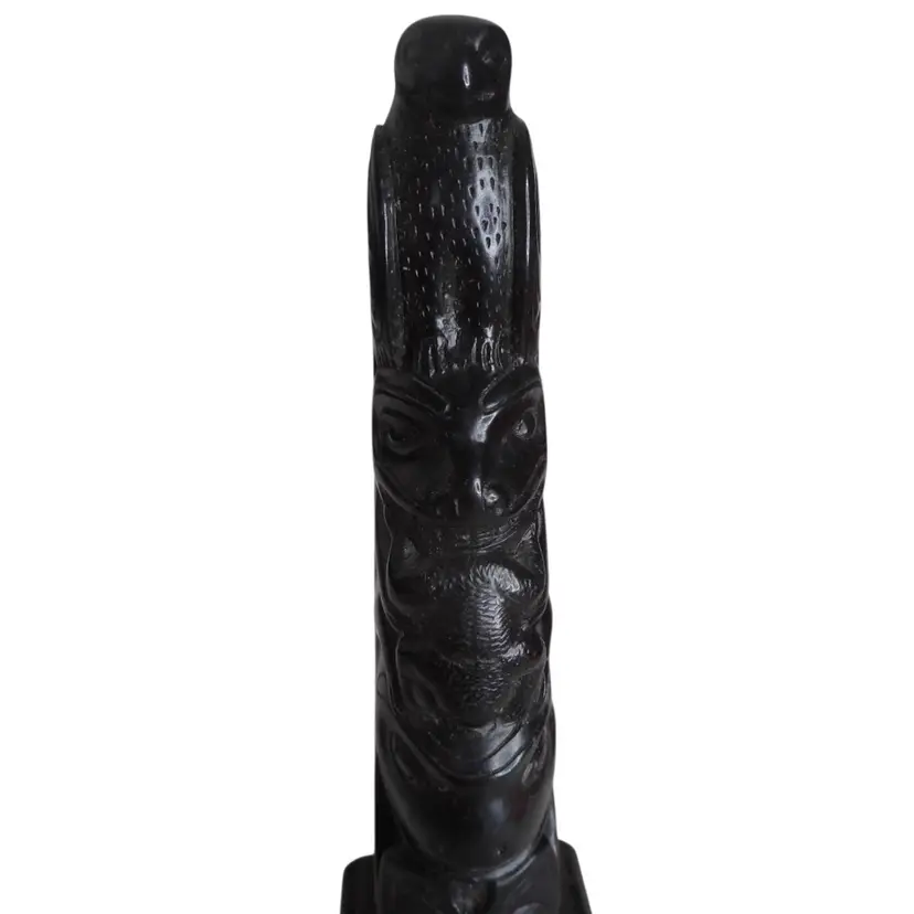 Vintage Black 5" Totem Pole BOMA Canada Raven Frog Beaver Resin Cast