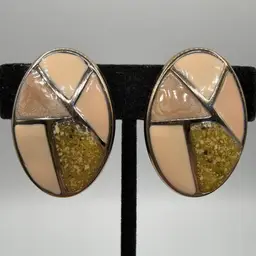 Oval Enamel Blush Tone Clip Earrings