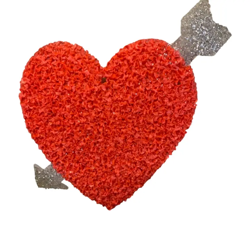 #01 - Vintage Melted Plastic Popcorn Heart W/Clear Glitter Arrow 17 X 18 Inches