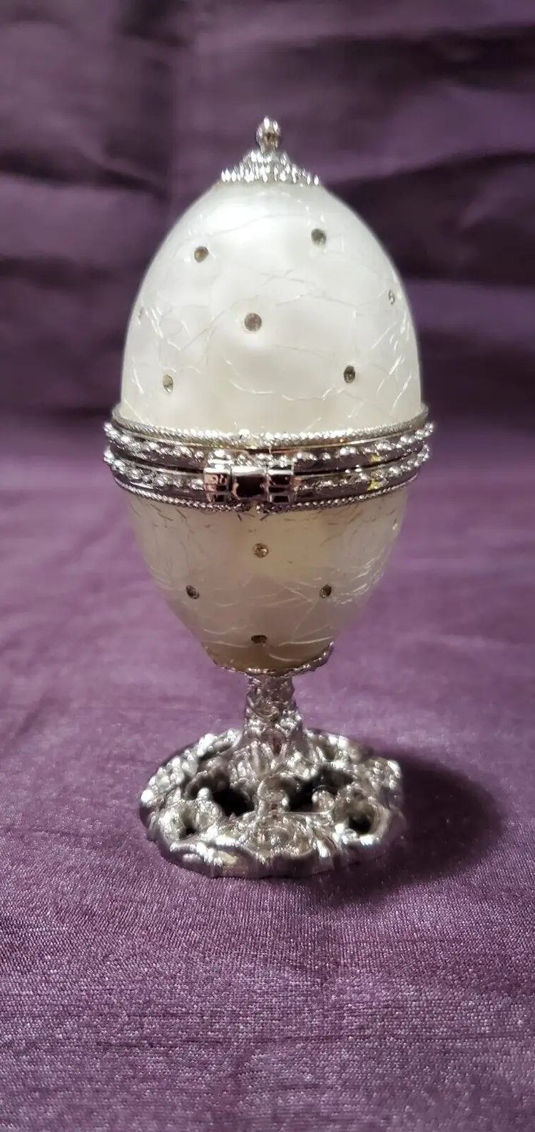 Jeweled Pearl White Glass Keepsake Egg Trinket Box