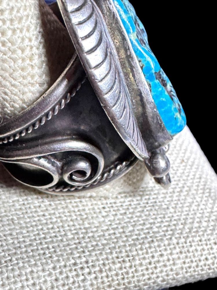 Huge Vintage Native American Navajo 925 Sterling Silver Turquoise Ring Sz 13 - 29gr