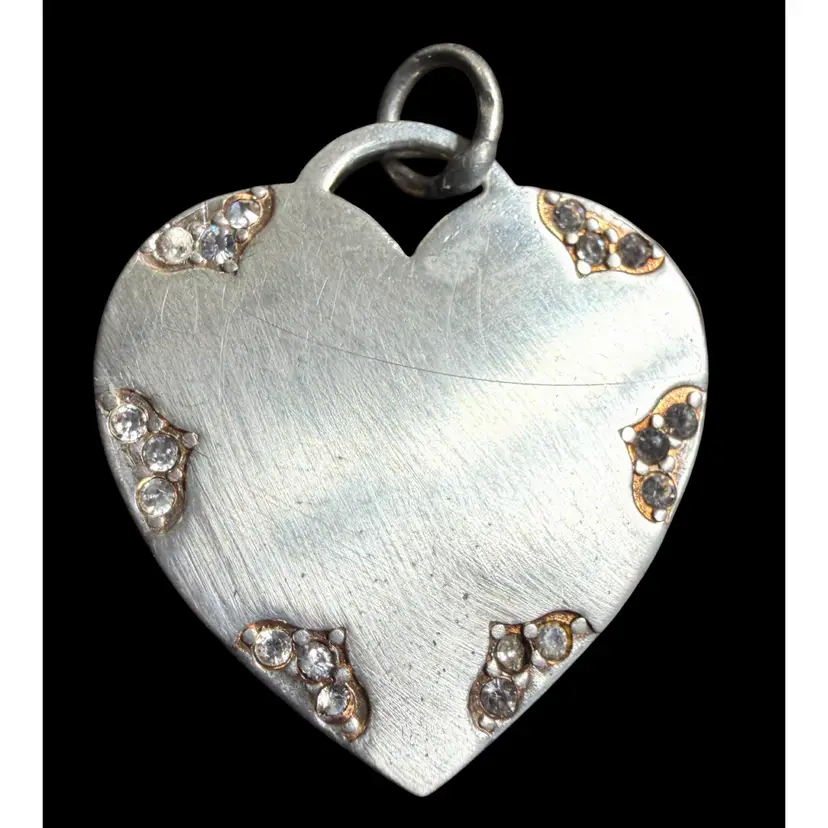 Sterling Silver Heart Pendant with Clear Stone Accents 1” Square