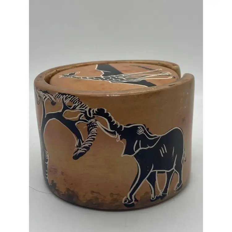 Vintage African Animal Soapstone Coasters in Holder – set of 6 Coasters