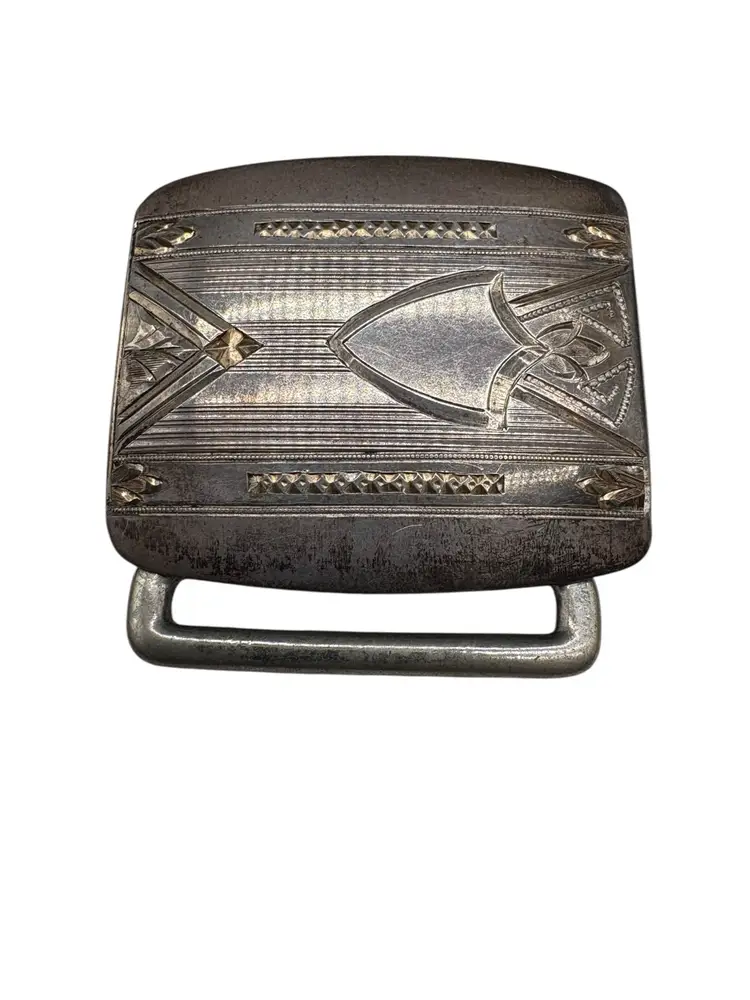 #01 - Antique C.B. Marks & Co Sterling Silver Belt Buckle Cincinnati Arts Crafts 20.9g