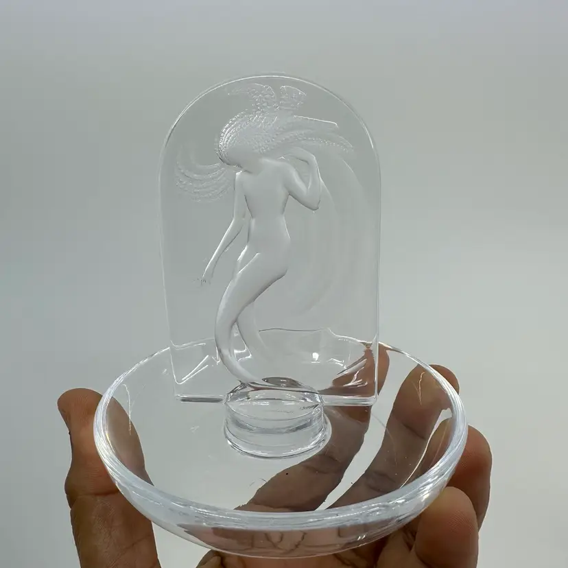 Vintage Signed Lalique Crystal Naiade Ring tray