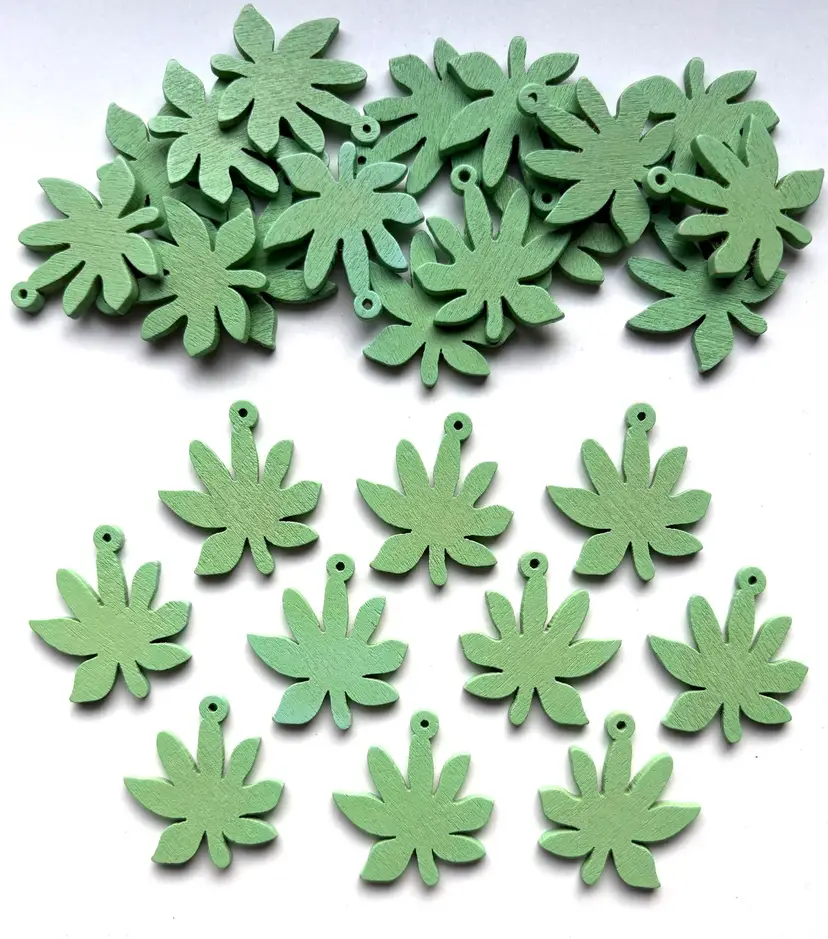 20 Green Marijuana Leaf Pendants Wood