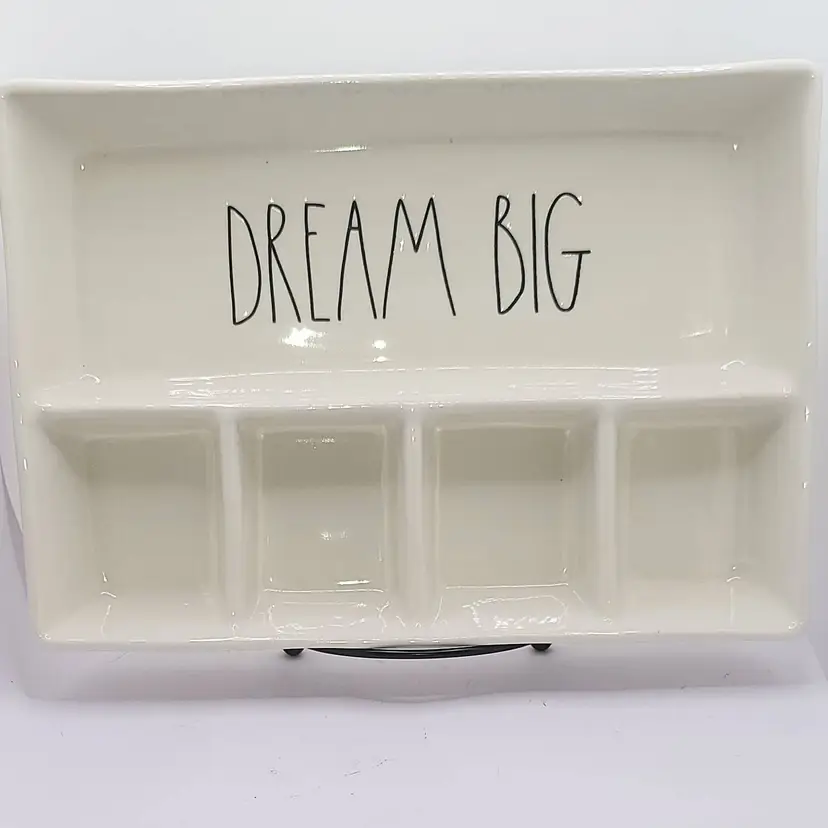 Rae Dunn 'Dream Big' Ceramic Divided Serving Tray / Trinket Tray 10" x 7"