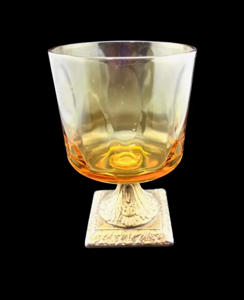 Vintage Brass and Amber Glass Votive Holder - 4.75" tall x 3" wide