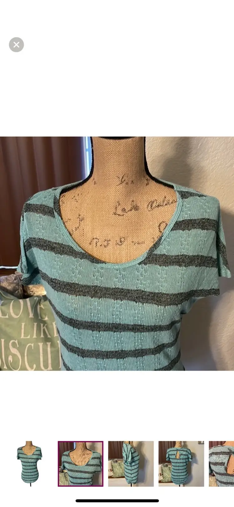 Maurices black & blue semi-sheer striped top with keyhole back.