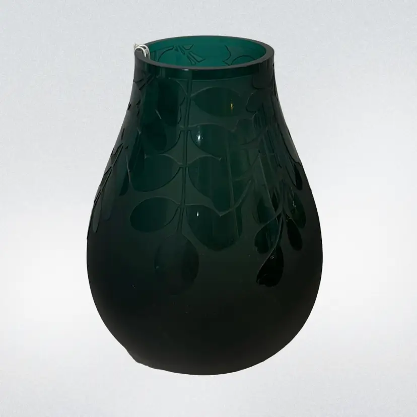 Vase Artist Ken Benson Signed LS Green Cameo Art Glass Vase 10.5”H x 8”W