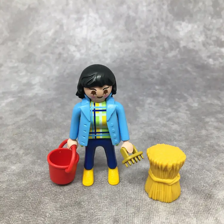 Playmobil Farm Girl w/Hay, Bucket & Horse Brush