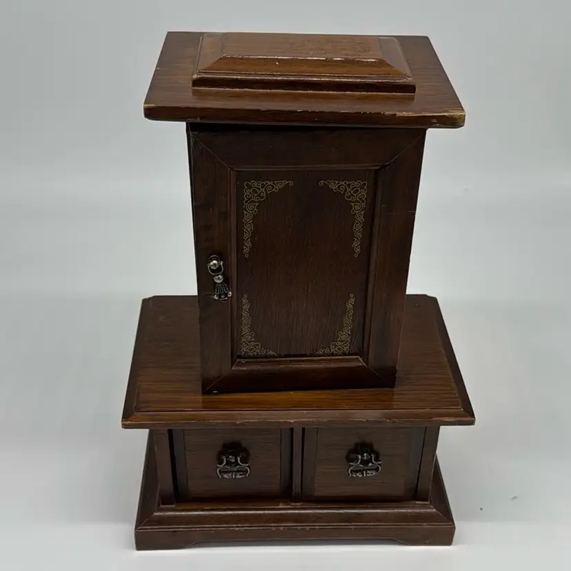 Vintage Music Jewelry Box - Mahogany 2 Drawers