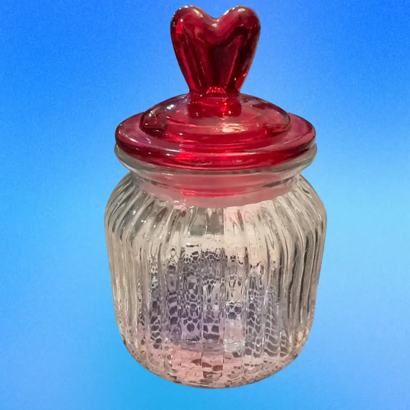 Cute Glass Heart Lidded Canister- Flashed