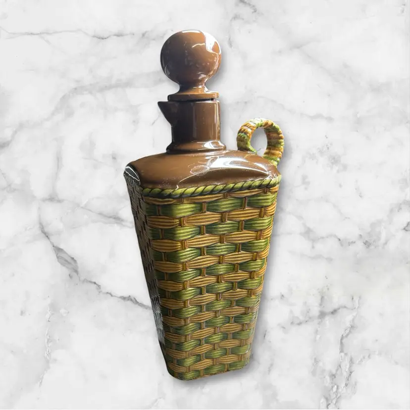 Antique Victorian Taylor Tunnicliffe Basketweave Stoneware Decanter (Whisky?)