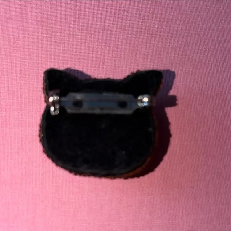 Bead Embroidered Black Cat Pin: Handmade Brooch with Crystal Eyes