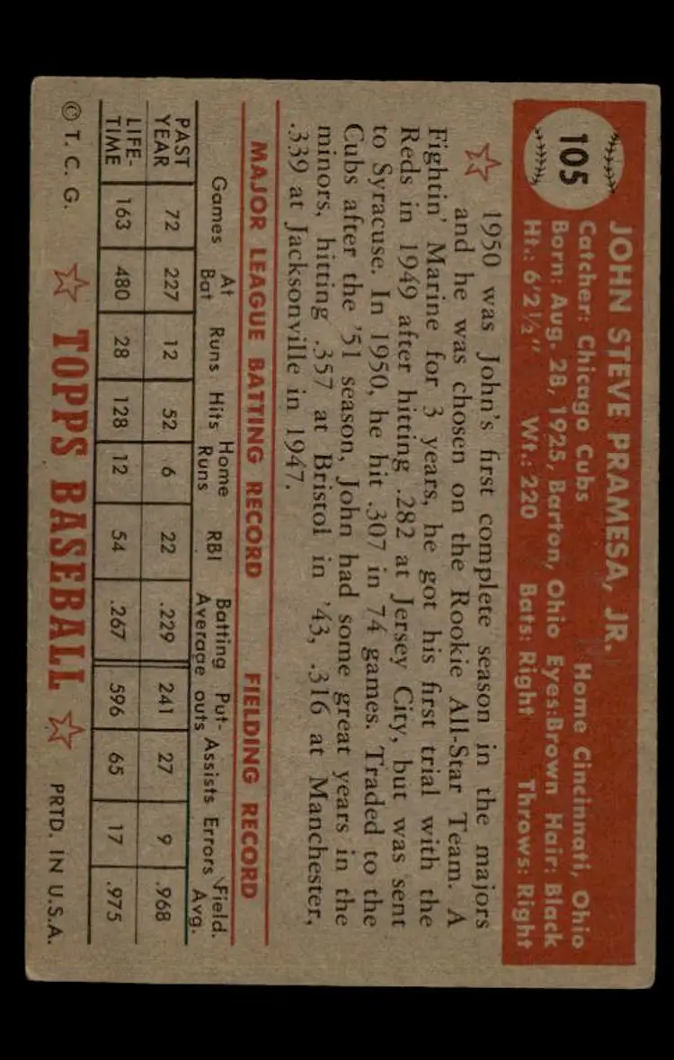 1952 Topps #105 John Pramesa - (pk-tl1) - Chicago Cubs