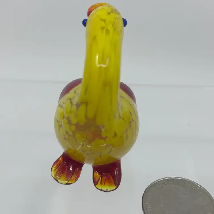 Small Art Glass handblown Duck/Goose red yellow blue eye figurine 2”