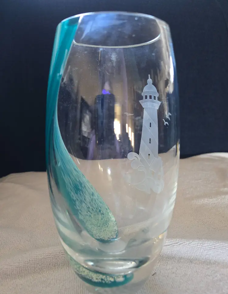 Swirling Seas' Teal Swirled Lighthouse Lenox Vase