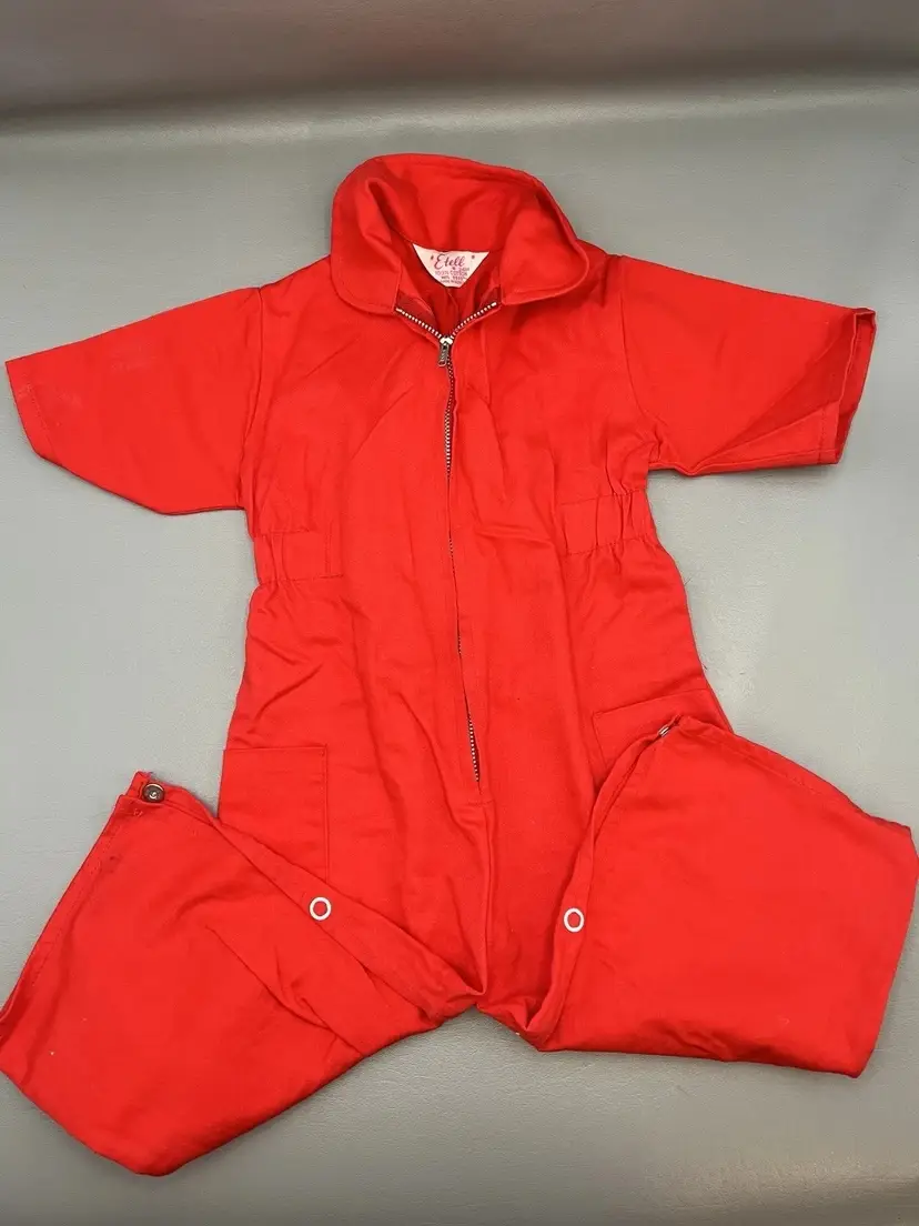 Vintage Etell Red Toddler Jumpsuit Coverall NO SIZE Made In Korea Snap Bottom