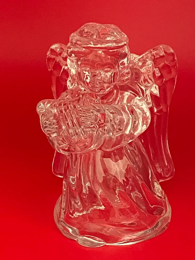 Glass Angel Candle Holder, 5" Tall, 3.25" Wide
