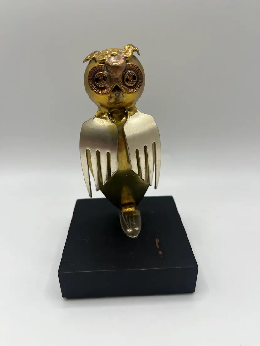 Vintage Silver Plate Spoon Owl Sculpture By Raul Zuniga For Casa Del Arte 5” 1972