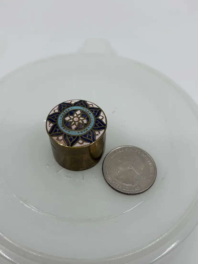 Vintage Round Cloisonne Pill Box Brass