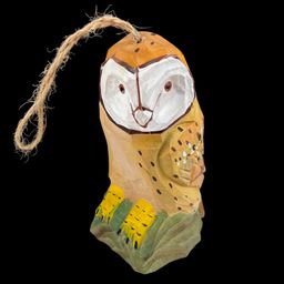 Carved Wood Barn Owl Ornament, Handpainted Owl Ornament Figurine