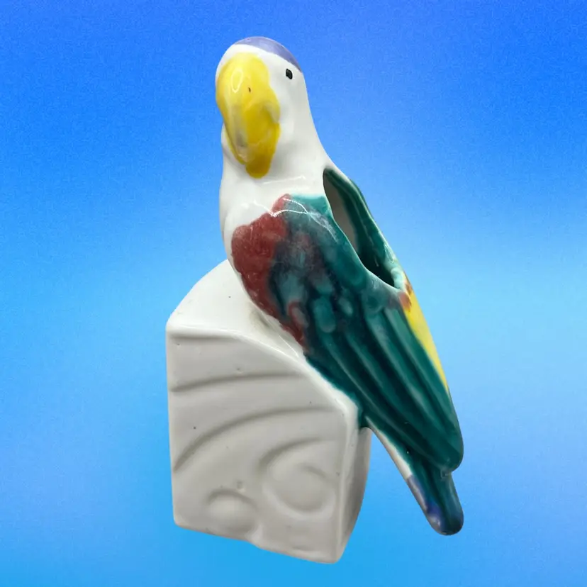 Pottery Planter With Parrot Bird 6.5”