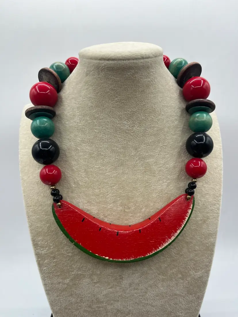 Vintage Carolyn C Tanner Wooden Watermelon Fruit Necklace 🍉