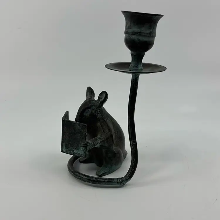 San Pacific International Reading Mouse Candle Holder 1991 6”