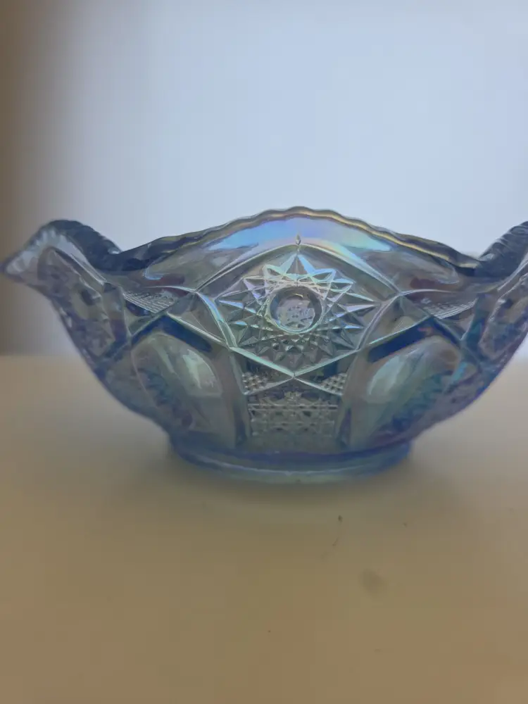 Vintage Blue Carnival Glass Bowl L.E Smith