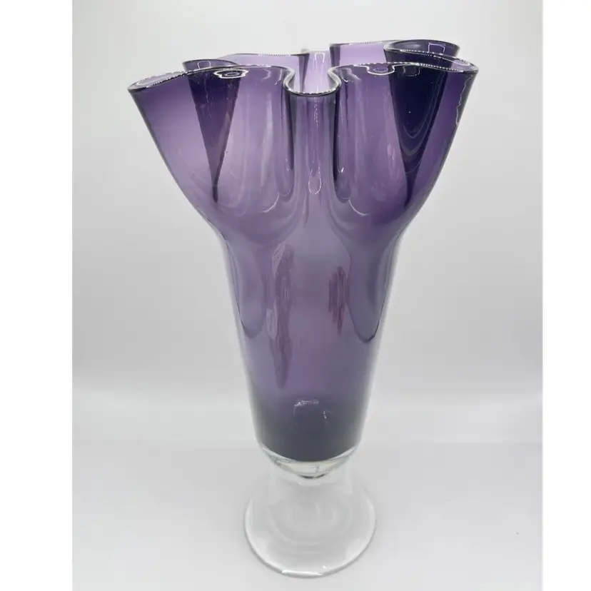 14” Violet Purple Blown Glass Handkerchief Vase