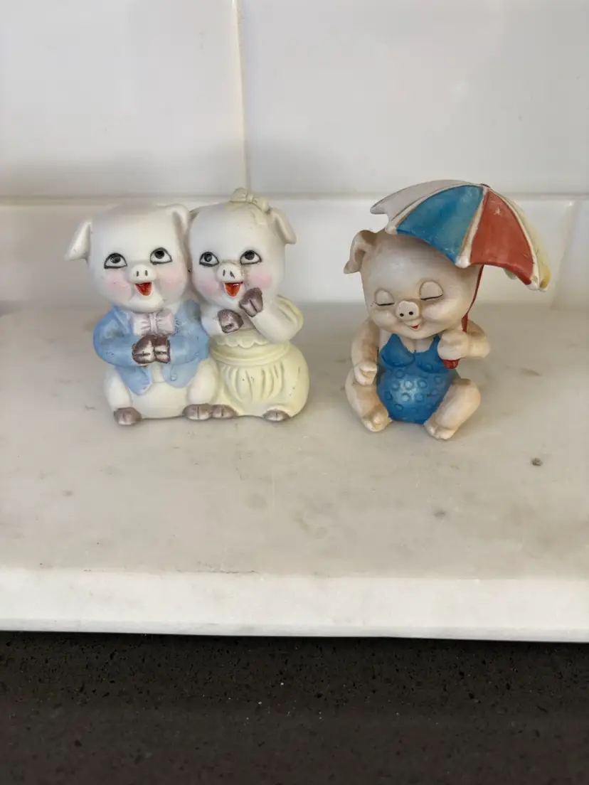 Vintage Anthropomorphic Pig Figurines Set Of 2
