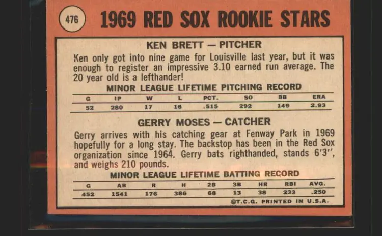 Red Sox Rookie Stars (Brett / Moses) 1969 Topps #476b : Names in white - (140) - Boston Red Sox
