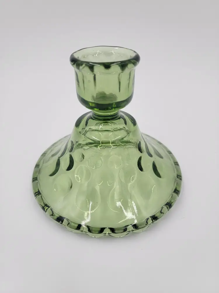 Vintage Green Glass Candle Holder with Dot Design