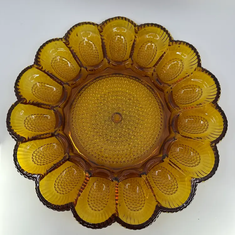 Vintage Indiana Glass Amber Hobnail Deviled Egg Tray