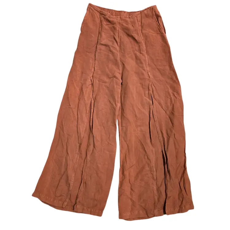 YOUNG FABULOUS & BROKE Cove Wide Pants Rust Linen Front Slit Festival Boho Sz M