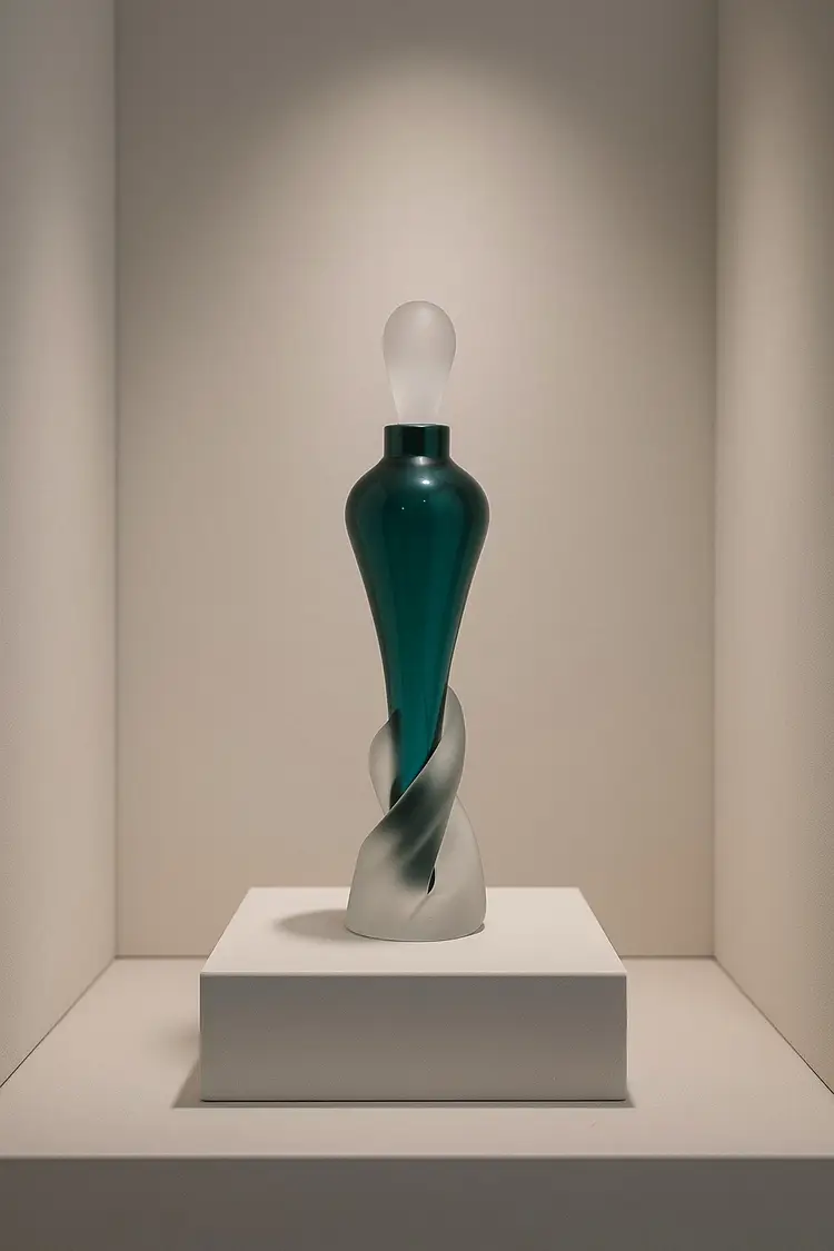 Matthew Beuchner Thames Art Glass Swirl Perfume Bottle – Signed Teal and Frosted Glass