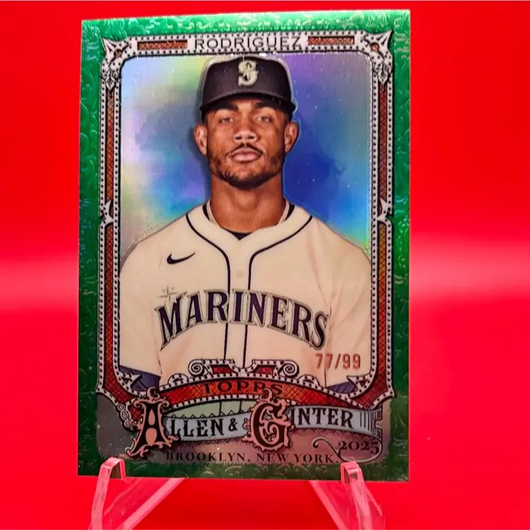Julio Rodriguez 2025 Topps Allen & Ginter Green Chrome 77/99 Seattle Mariners