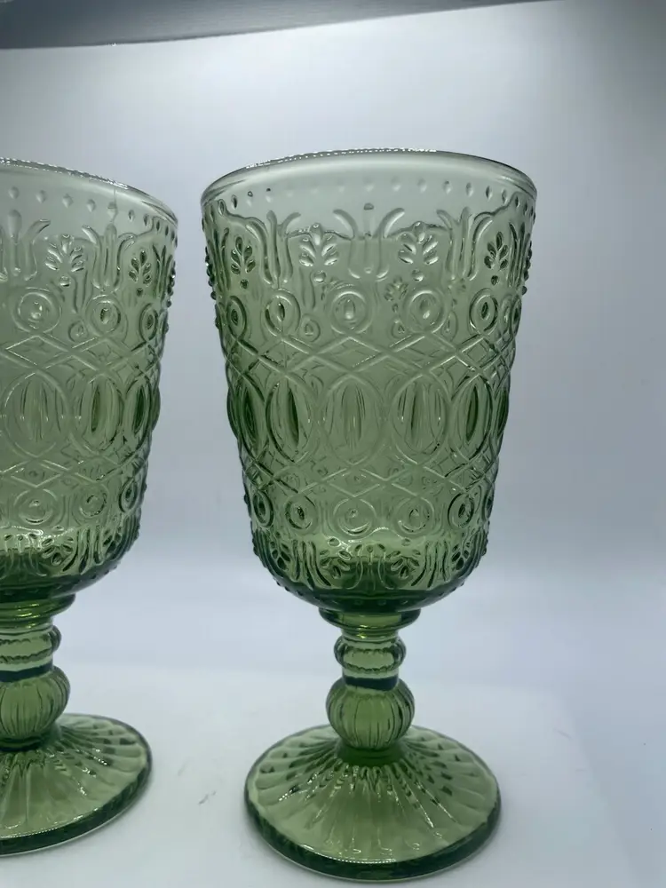 Vintage Style Wine Glasses 11 Oz Green Set Of Two
