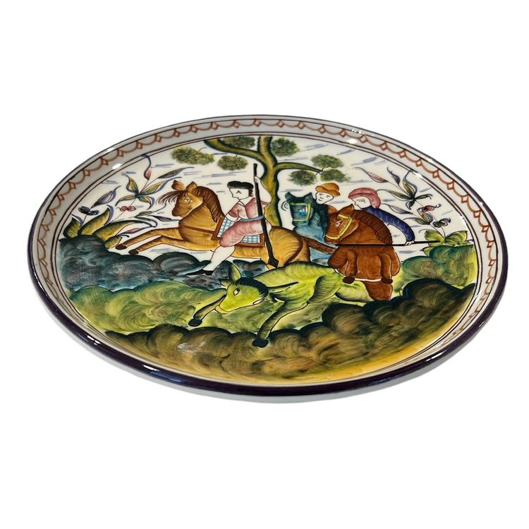 Hand Painted Portugal "Persian Pombal" Scene Plate - Hunting on Horse