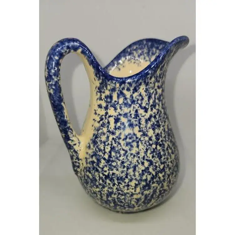 MOLLY DALLAS BLUE PATRIOTIC PITCHER FOLK ART POTTERY SIGNED