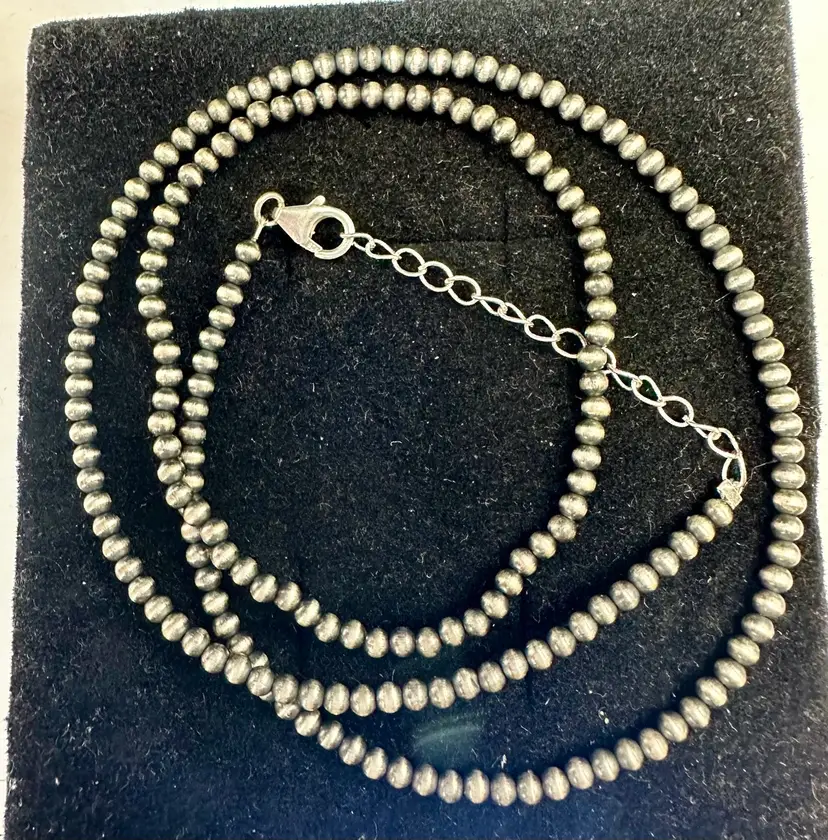 Navajo/Desert Pearls Sterling Silver Necklace and Stretch Bracelet 3mm Set