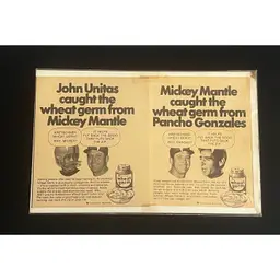 Mickey Mantle Johnny Unitas Pancho Gonzales Life Magazine Ad WHEAT GERM 1971 AD New York Yankees