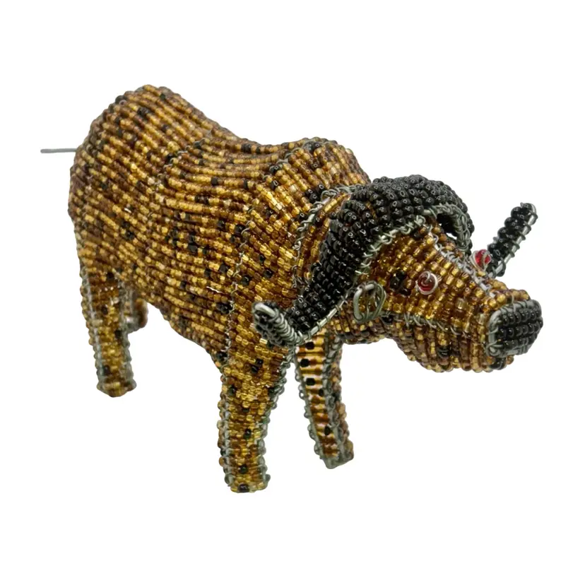 Beaded Wire Ox Bison Bull Statue Figurine 4.5”x7.5”