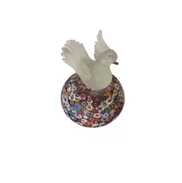 Murano Italian Art Glass Vintage Millefiore Dove On Stretched Canes Acid Washed Satin Glass Paperweight Base - GORGEOUS! 4” Original Sticker On Base