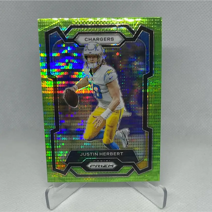 Nice 2023 Panini Prizm Justin Herbert Neon Green Pulsar Prizm Card #158 San Diego Chargers
