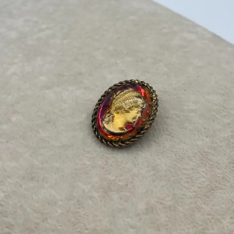 #J21 - Vintage Signed West Germany Pink/Red/Purple Rainbow Glass Cameo