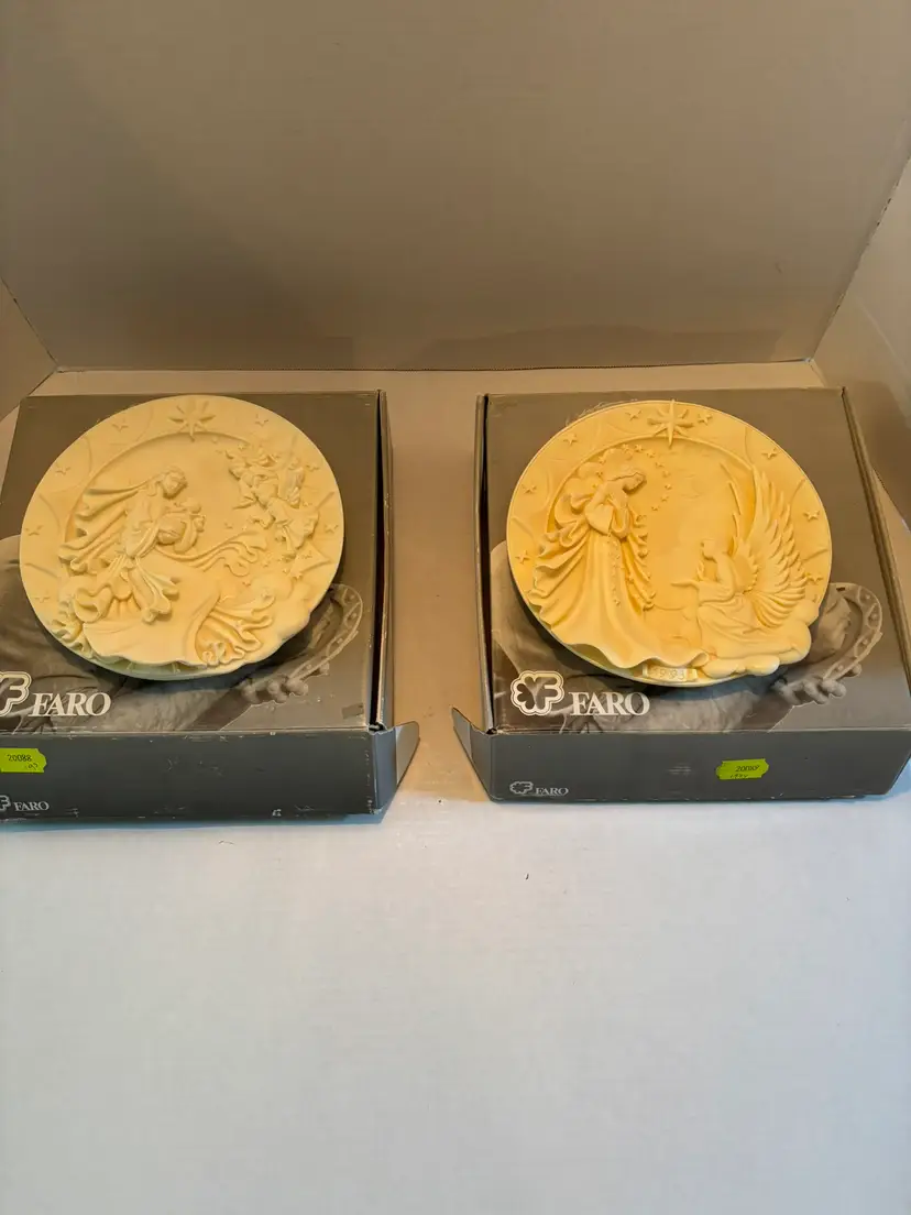 FARO 3D Porcelain Plates "The Annunciation" & "Peace on Earth" Roman Inc 1993,94